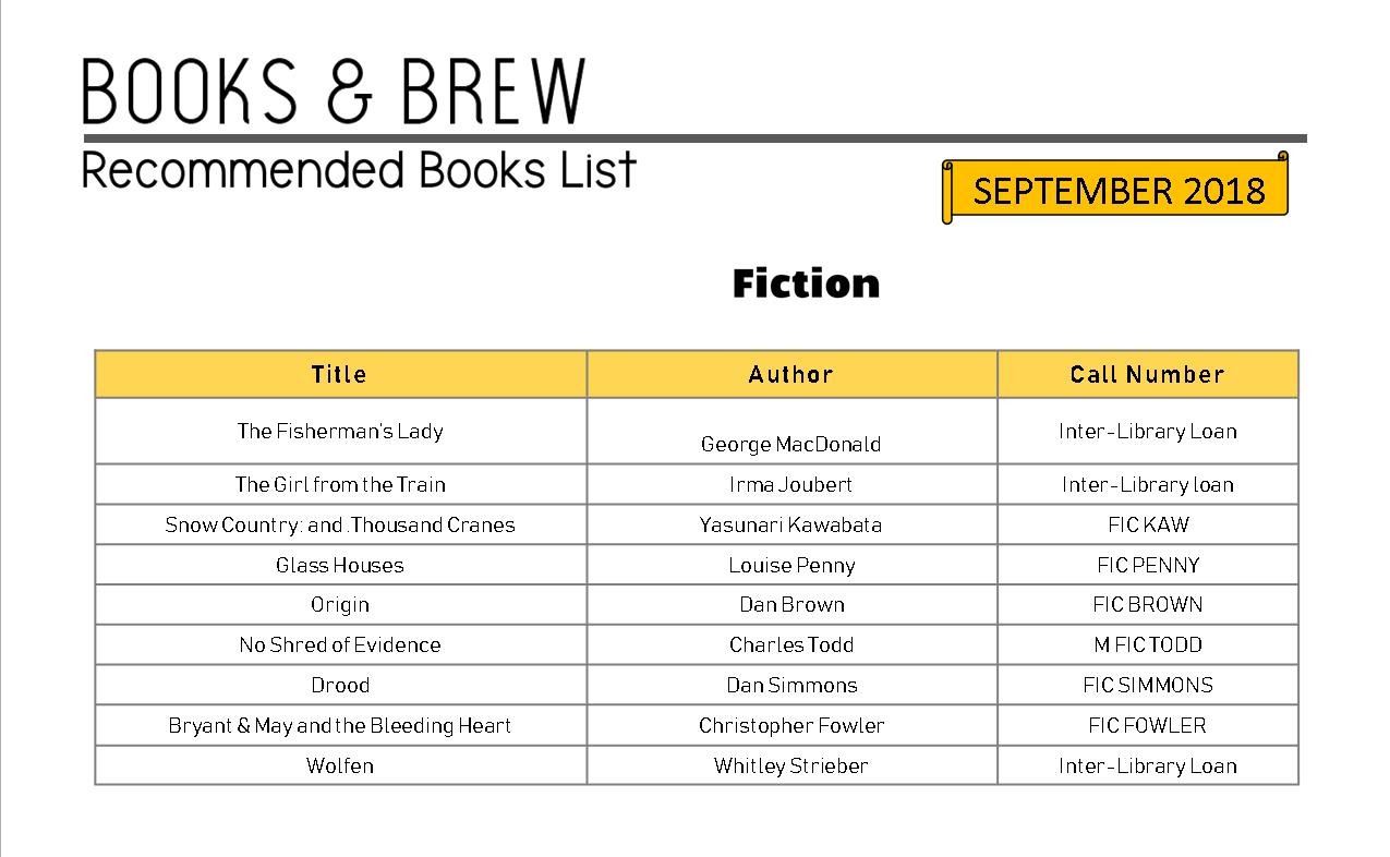 Books & Brew Book Club September List