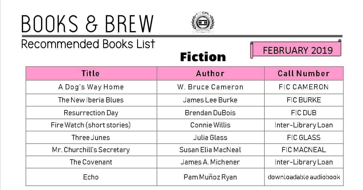 Books and Brew Book List February 2019
