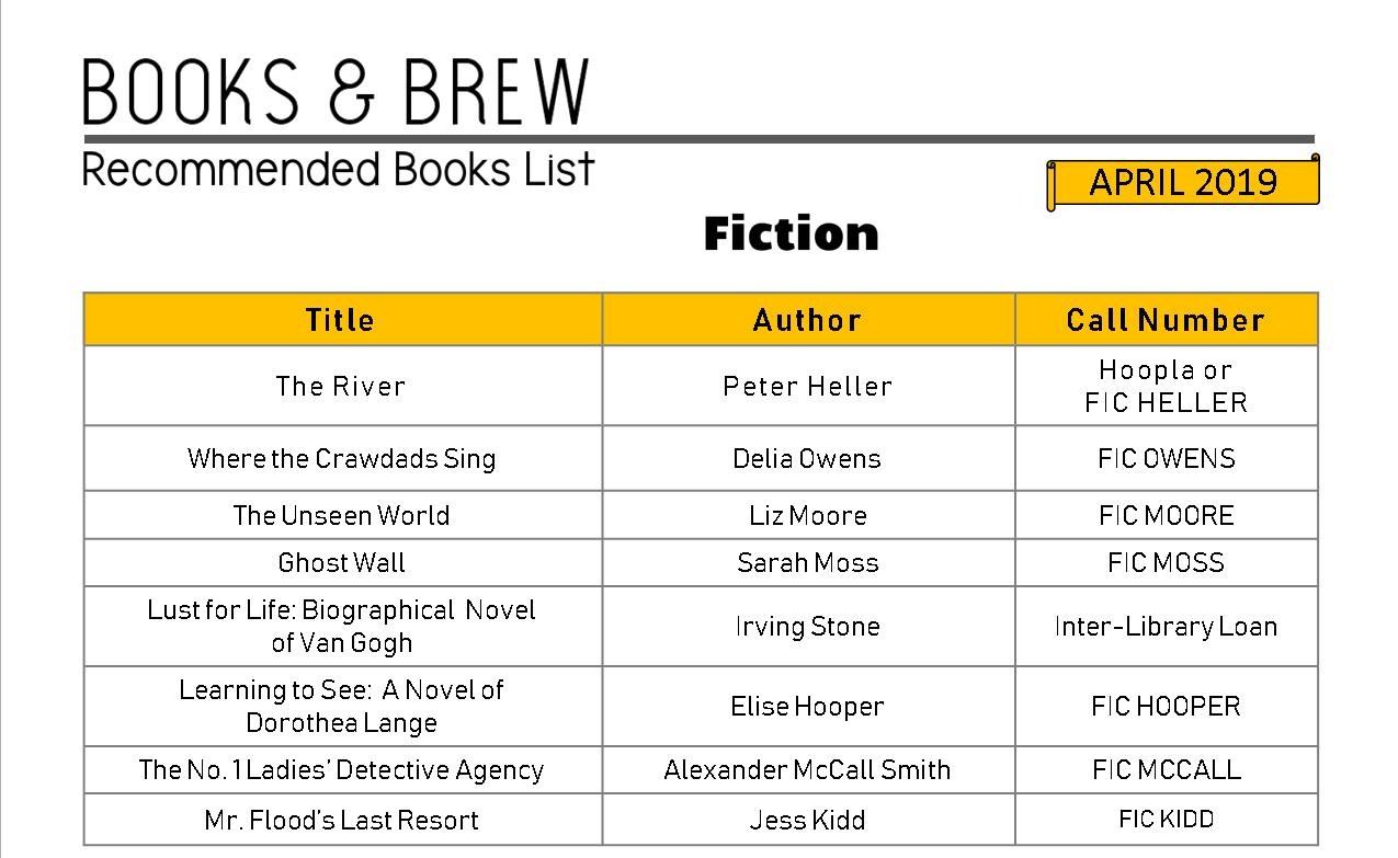 Books and Brew Book List April 2019
